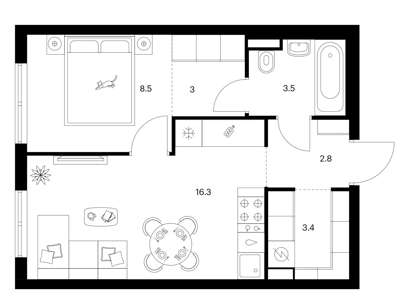 Планировка: 1-комнатная квартира 37,5 м² в ЖК «Ярославский»