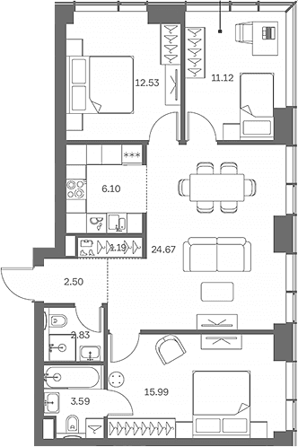 Планировка: Квартира евро-4 81,6 м² в ЖК «TATE»
