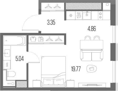 Планировка: Студия 33 м² в ЖК «Легенда у Моря»