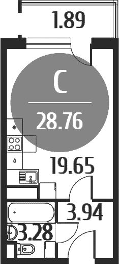 Планировка: Студия 26,8 м² в ЖК «Равновесие»