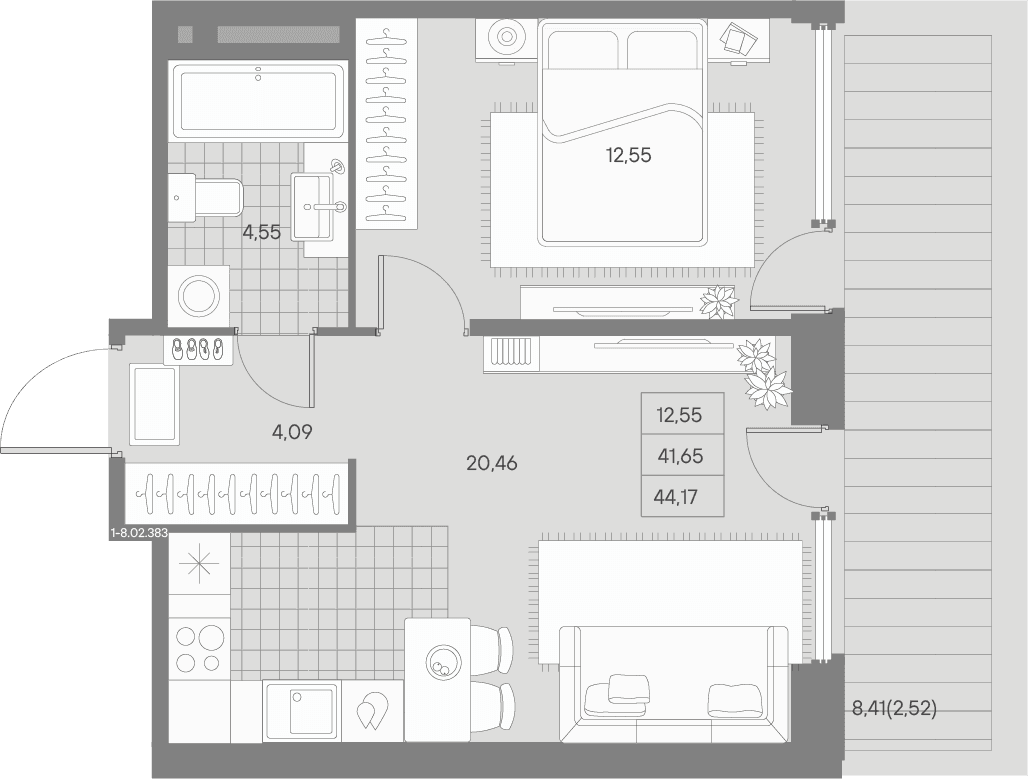 Планировка: Евродвушка 41,7 м² в ЖК «АВАНТ»