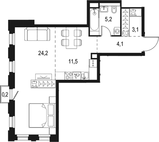 Планировка: Студия 48,1 м² в ЖК «Левел Селигерская»