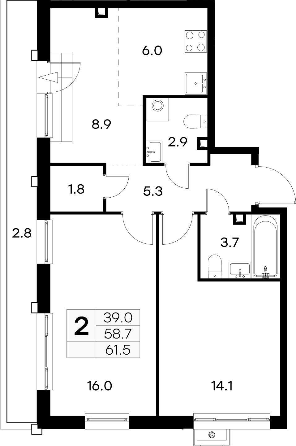 2-комнатная квартира