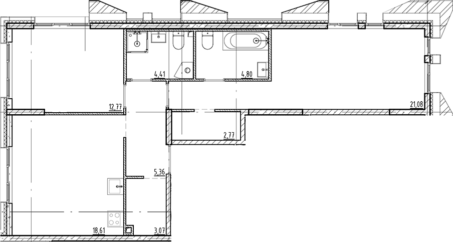 Планировка: Евротрёшка 72,9 м² в ЖК «Галерная Гавань»
