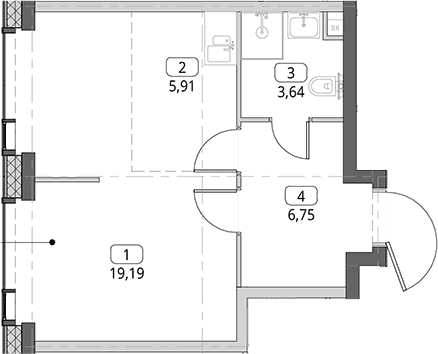 Планировка: Студия 35,5 м² в ЖК «СИТИДЗЕН»