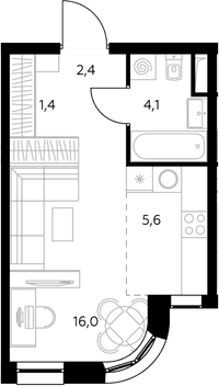 Планировка: Студия 29,9 м² в ЖК «Адмирал»