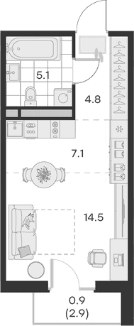 Планировка: Студия 31,5 м² в ЖК «Михалевич»