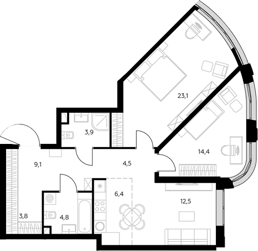 Планировка: Евротрёшка 82,5 м² в ЖК «Адмирал»