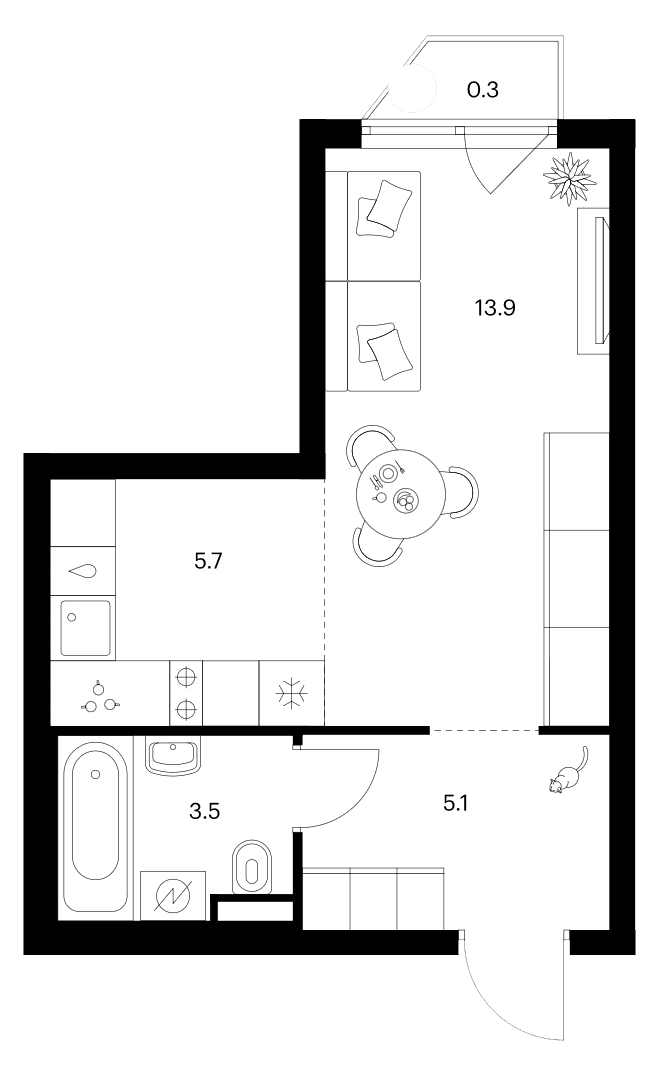 Планировка: Студия 28,2 м² в ЖК «Зеленый парк»