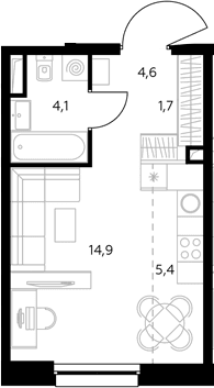 Планировка: Студия 30,8 м² в ЖК «Адмирал»