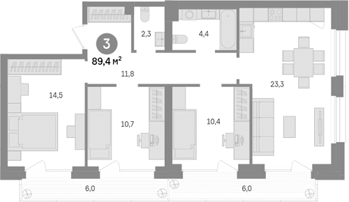 3-комнатная квартира
