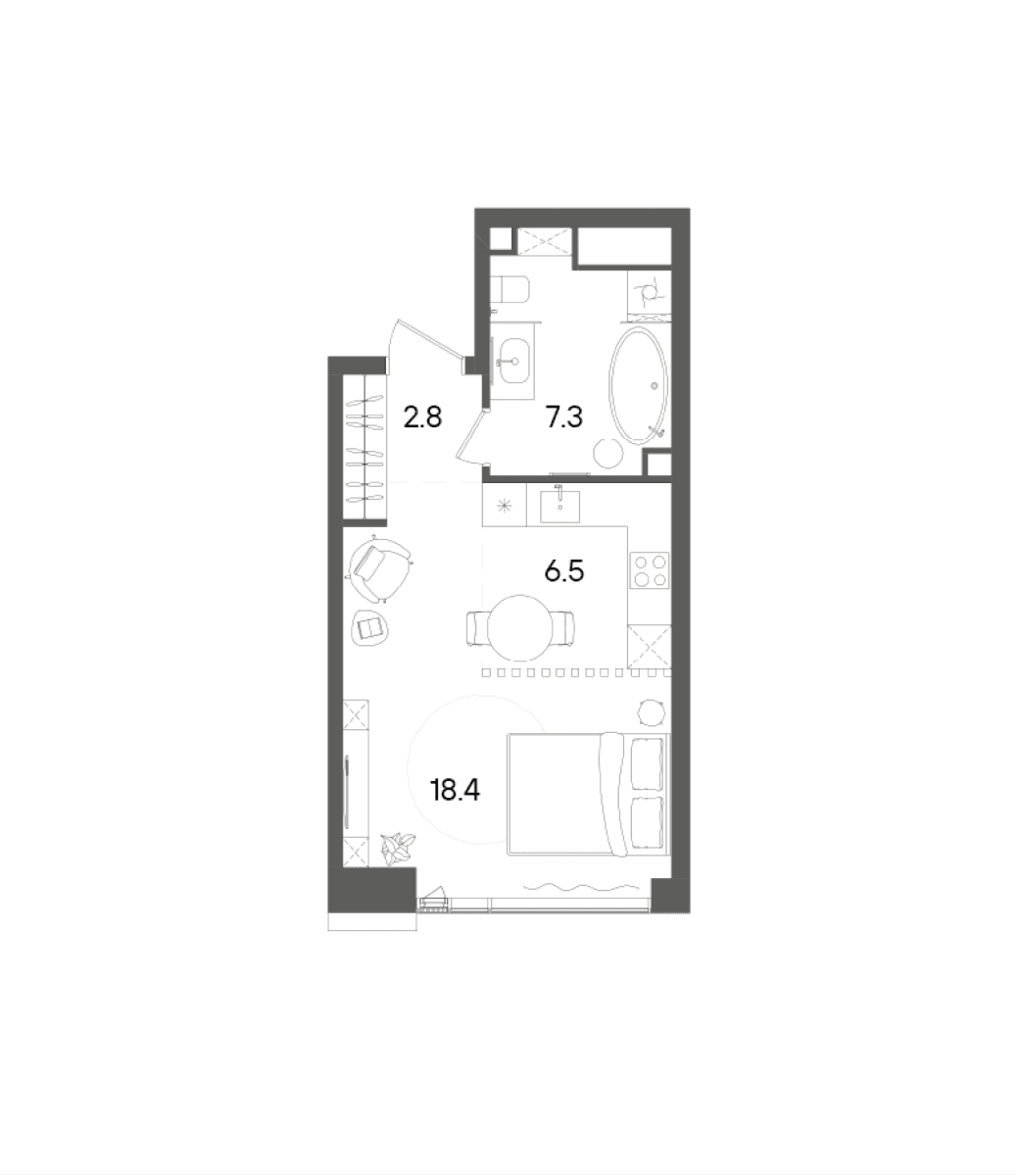 Планировка: Студия 35 м² в ЖК «СТОУН Грэйн»