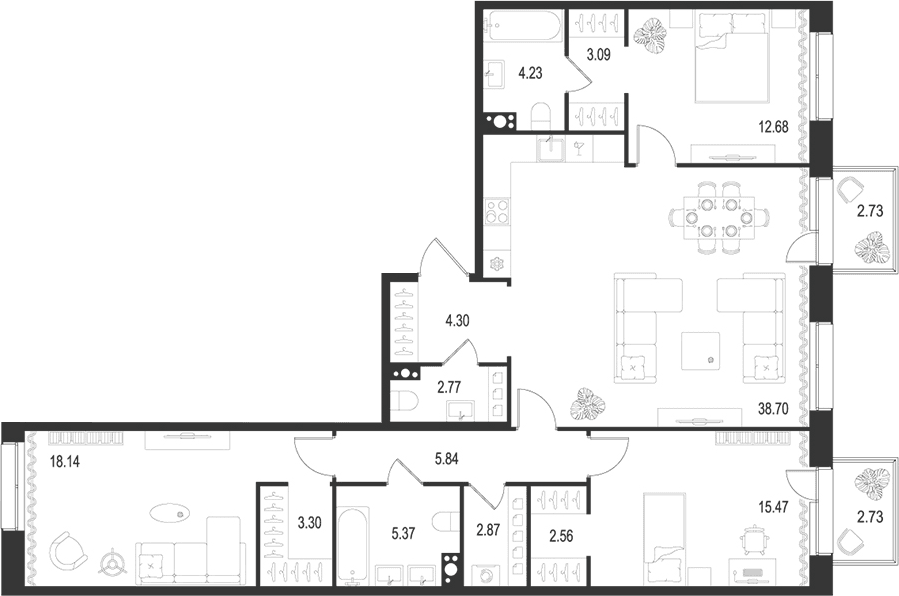 Планировка: Квартира евро-4 119,3 м² в ЖК «Остров Первых»