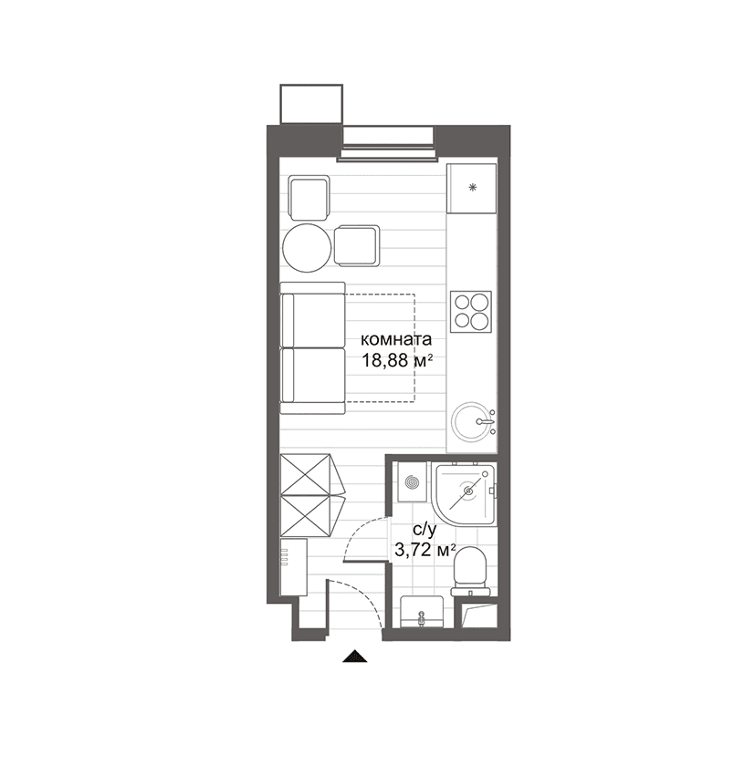 Планировка: Студия 22,6 м² в ЖК «Ситимикс Новокосино»