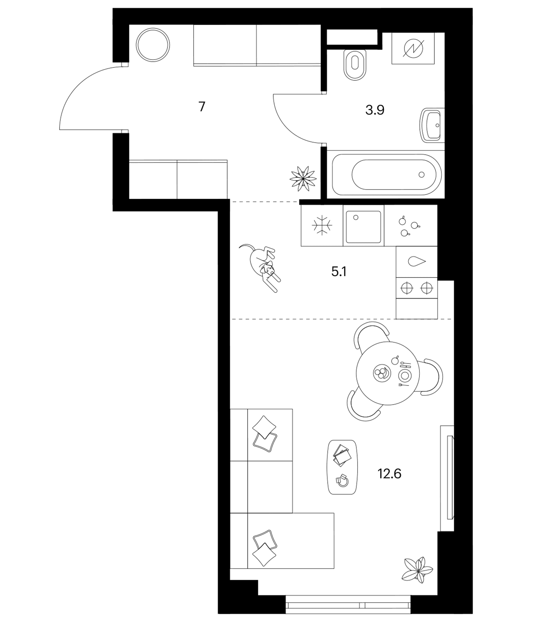 Планировка: Студия 28,6 м² в ЖК «Белая Дача парк»