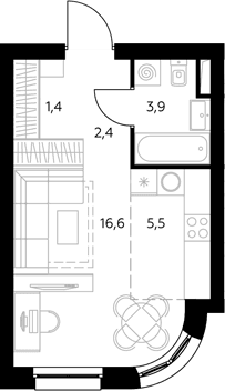 Планировка: Студия 30,1 м² в ЖК «Адмирал»