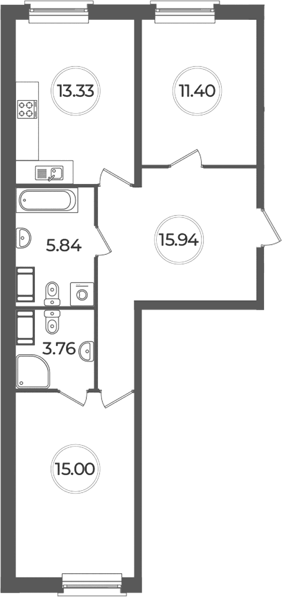 Планировка: 2-комнатная квартира 65,3 м² в ЖК «Дуалист»
