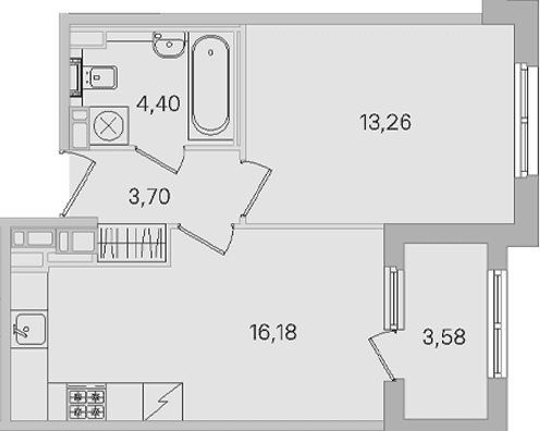 Планировка: Евродвушка 37,5 м² в ЖК «Дубровский»