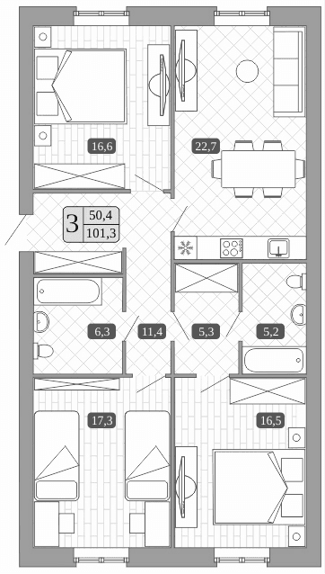 Планировка: Квартира евро-4 101,3 м² в ЖК «Белый город»