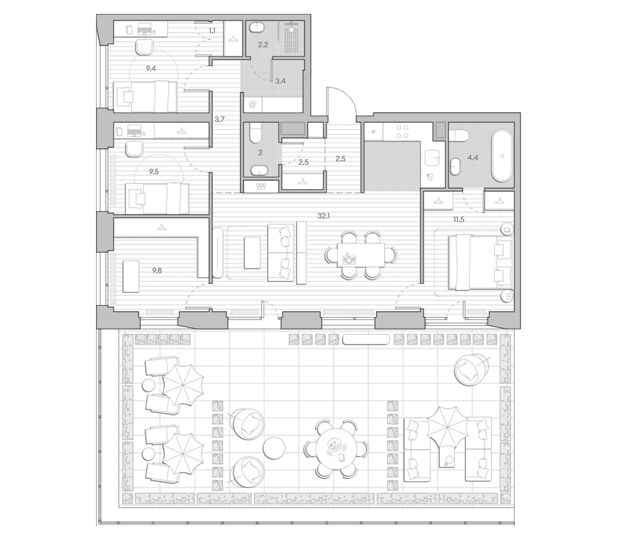 Планировка: Квартира евро-4 94,1 м² в ЖК «НАТИВ»