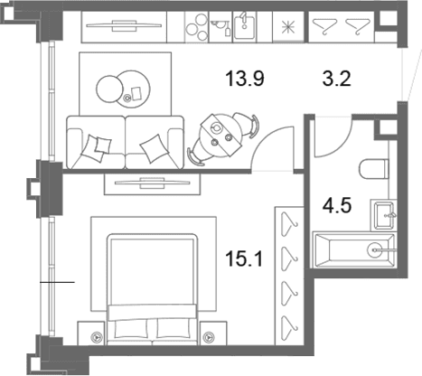 Планировка: Евродвушка 36,7 м² в ЖК «ОМ Ботанический»