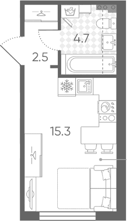 Планировка: Студия 22,5 м² в ЖК «Пулково Лейк»