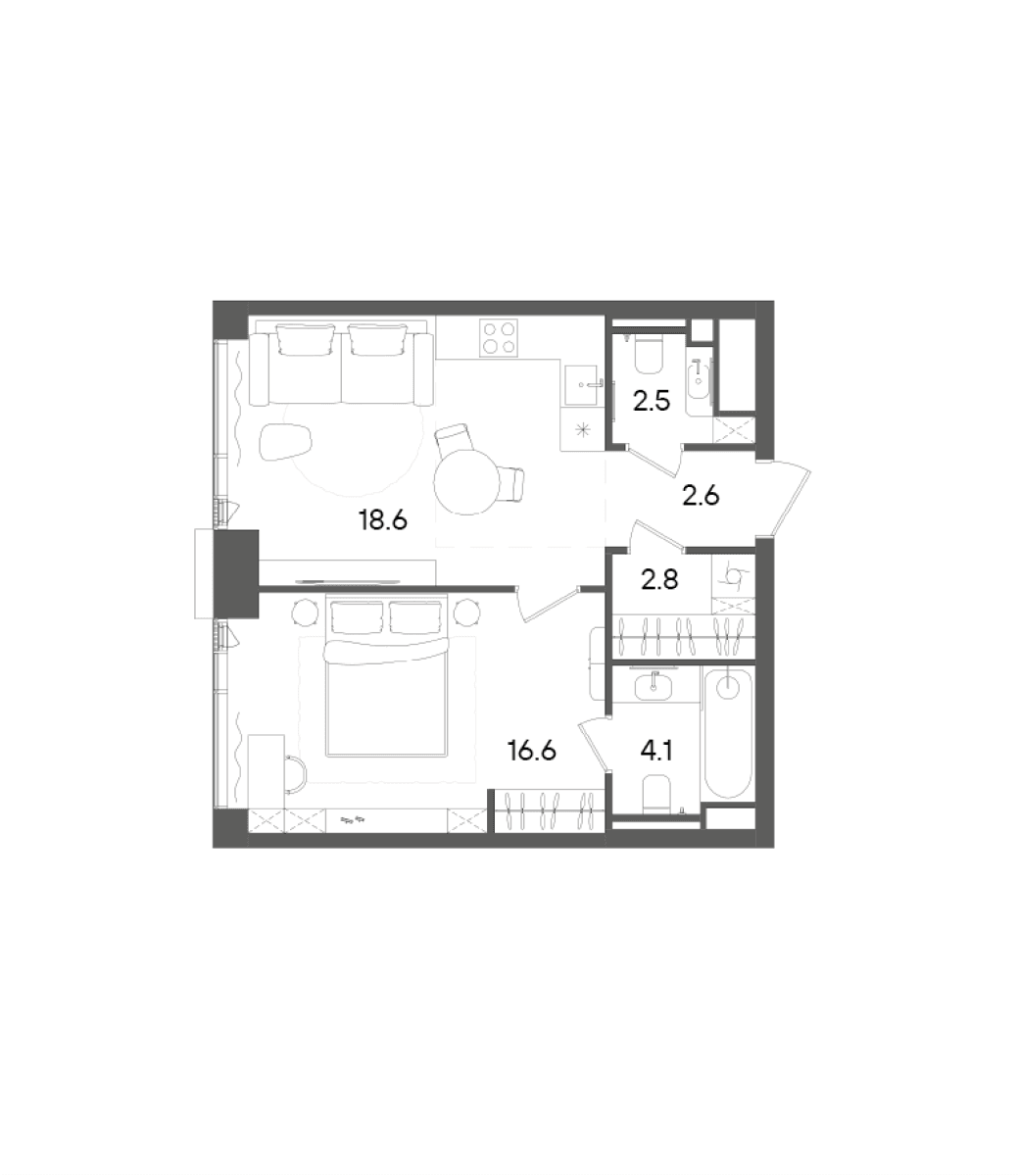 Планировка: Евродвушка 47,2 м² в ЖК «СТОУН Грэйн»
