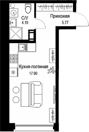 Планировка: Студия 27,9 м² в ЖК «ID Petrogradskaya»