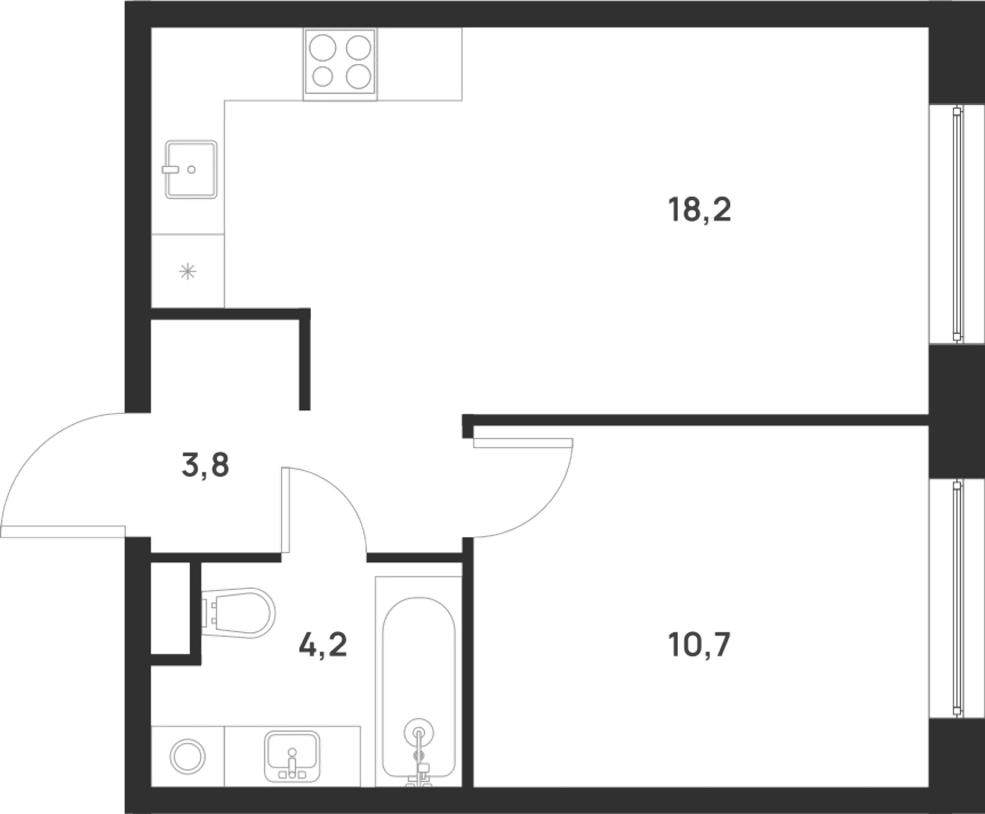 Планировка: 1-комнатная квартира 36,9 м² в ЖК «Форевиль»