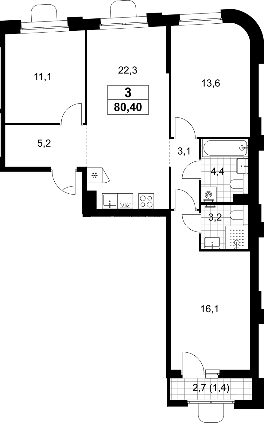 Планировка: Квартира евро-4 79 м² в ЖК «Прокшино»