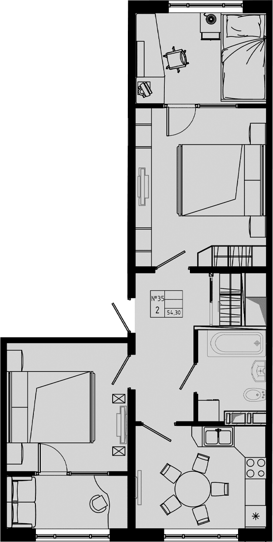 Планировка: 2-комнатная квартира 54,3 м² в ЖК «PIXEL»