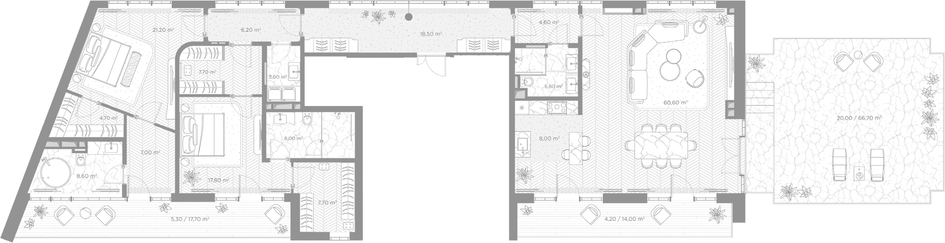 Планировка: 2-комнатная квартира 190 м² в ЖК «Николь»