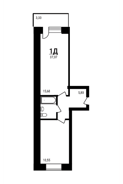 Планировка: 1-комнатная квартира 36,1 м² в ЖК «Дружный»