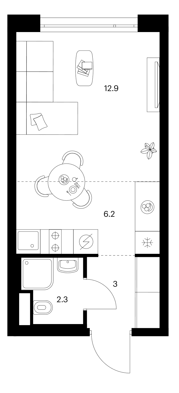 Планировка: Студия 24,4 м² в ЖК «2-й Иртышский»