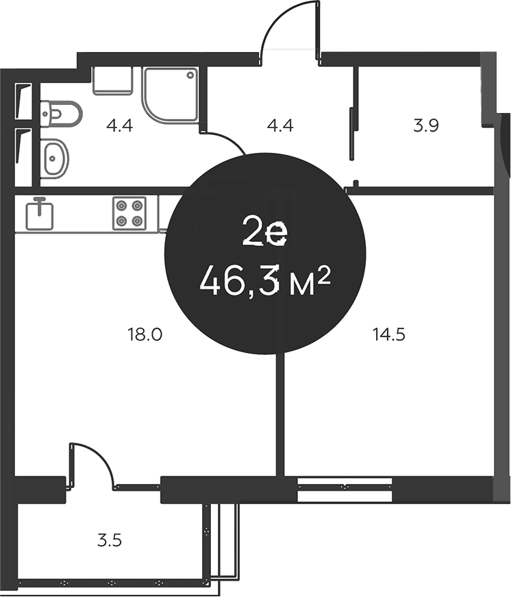 Планировка: Евродвушка 45,2 м² в ЖК «Павлово 3»