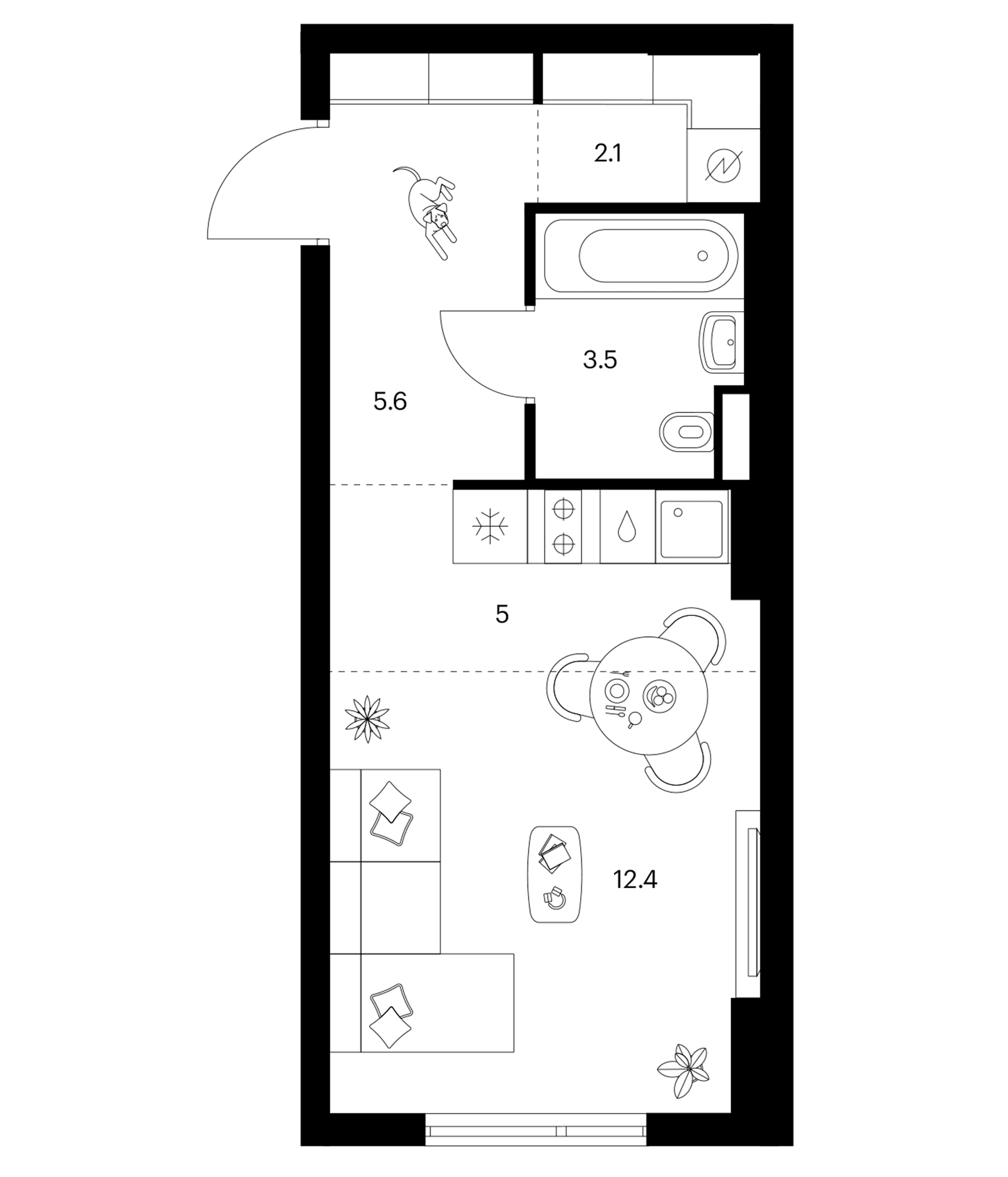 Планировка: Студия 28,6 м² в ЖК «Белая Дача парк»