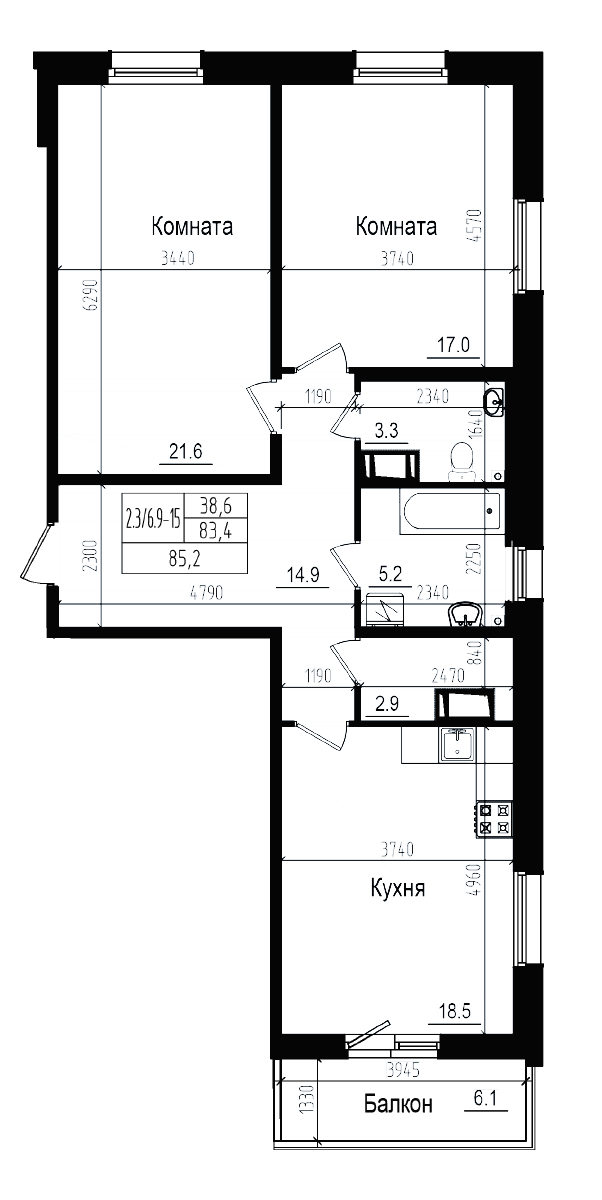 Планировка: Евротрёшка 83,4 м² в ЖК «Прагма Сити»