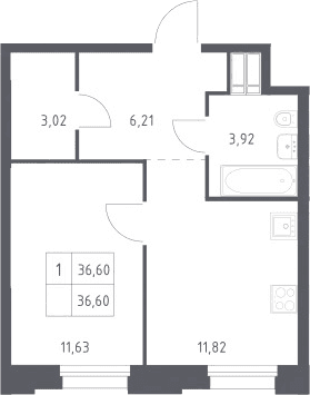 Планировка: 1-комнатная квартира 36,6 м² в ЖК «Тропарево Парк»