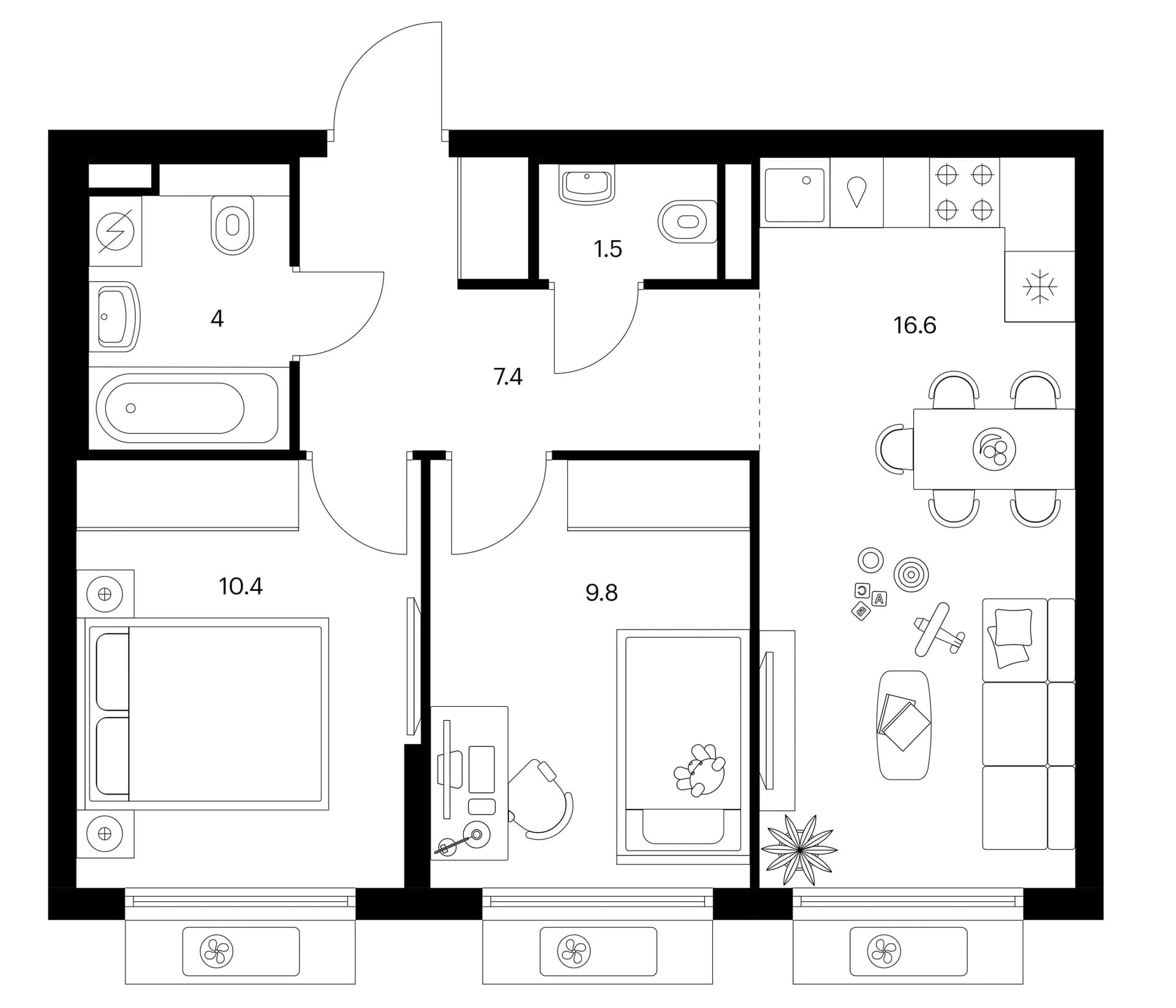 Планировка: 2-комнатная квартира 49,7 м² в ЖК «Белая Дача парк»