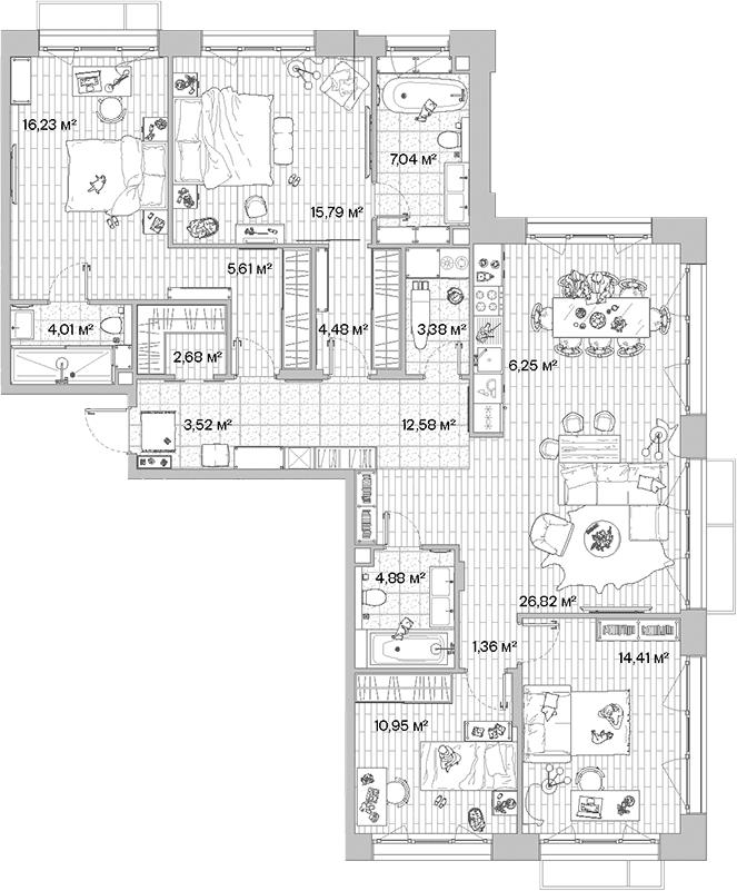 Планировка: Квартира евро-5 140 м² в ЖК «МЫС»