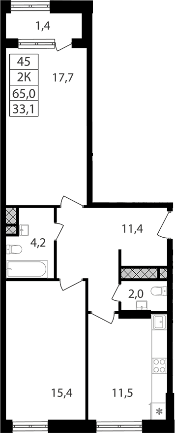 Планировка: 2-комнатная квартира 62,2 м² в ЖК «Варшавские ворота»