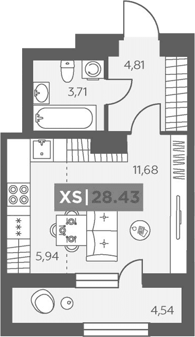 Планировка: Студия 26,2 м² в ЖК «Аквилон Солар»
