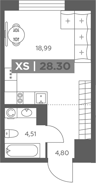 Планировка: Студия 28,3 м² в ЖК «Солар Парк»