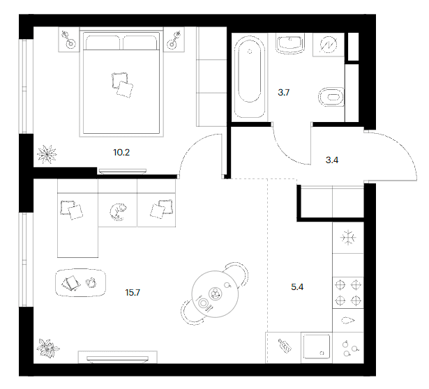 Планировка: Евродвушка 38,4 м² в ЖК «Ярославский»