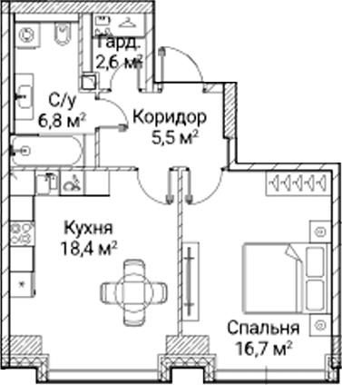 Планировка: 1-комнатная квартира 49,8 м² в ЖК «СЕЗАР БУДУЩЕЕ»