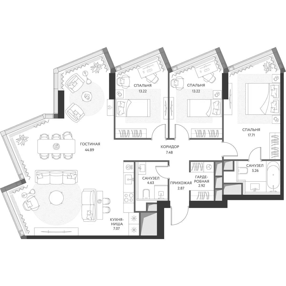 Планировка: Квартира евро-4 119,3 м² в ЖК «ХАЙДАУТ»