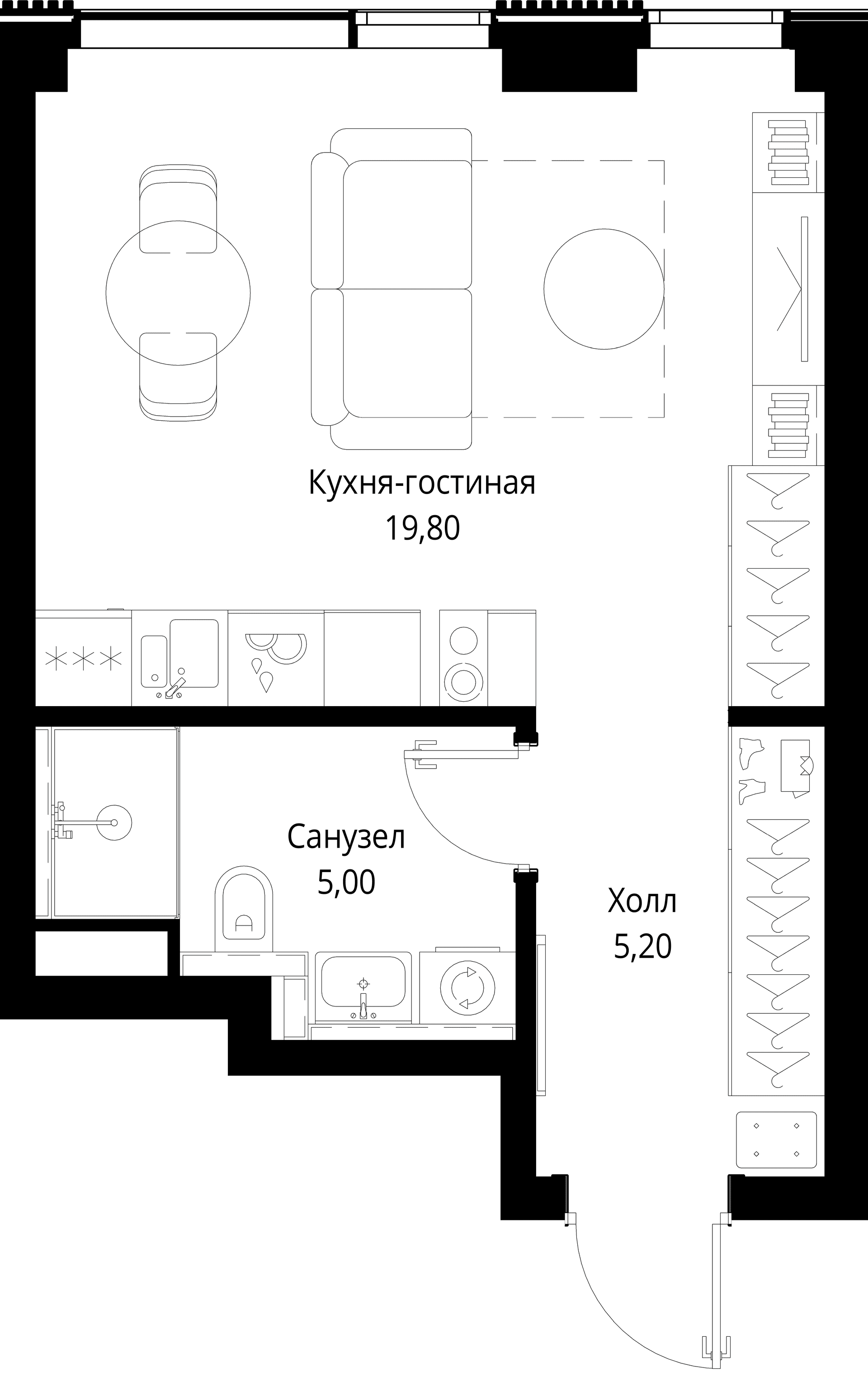 Планировка: Студия 30 м² в ЖК «СИТИДЗЕН»