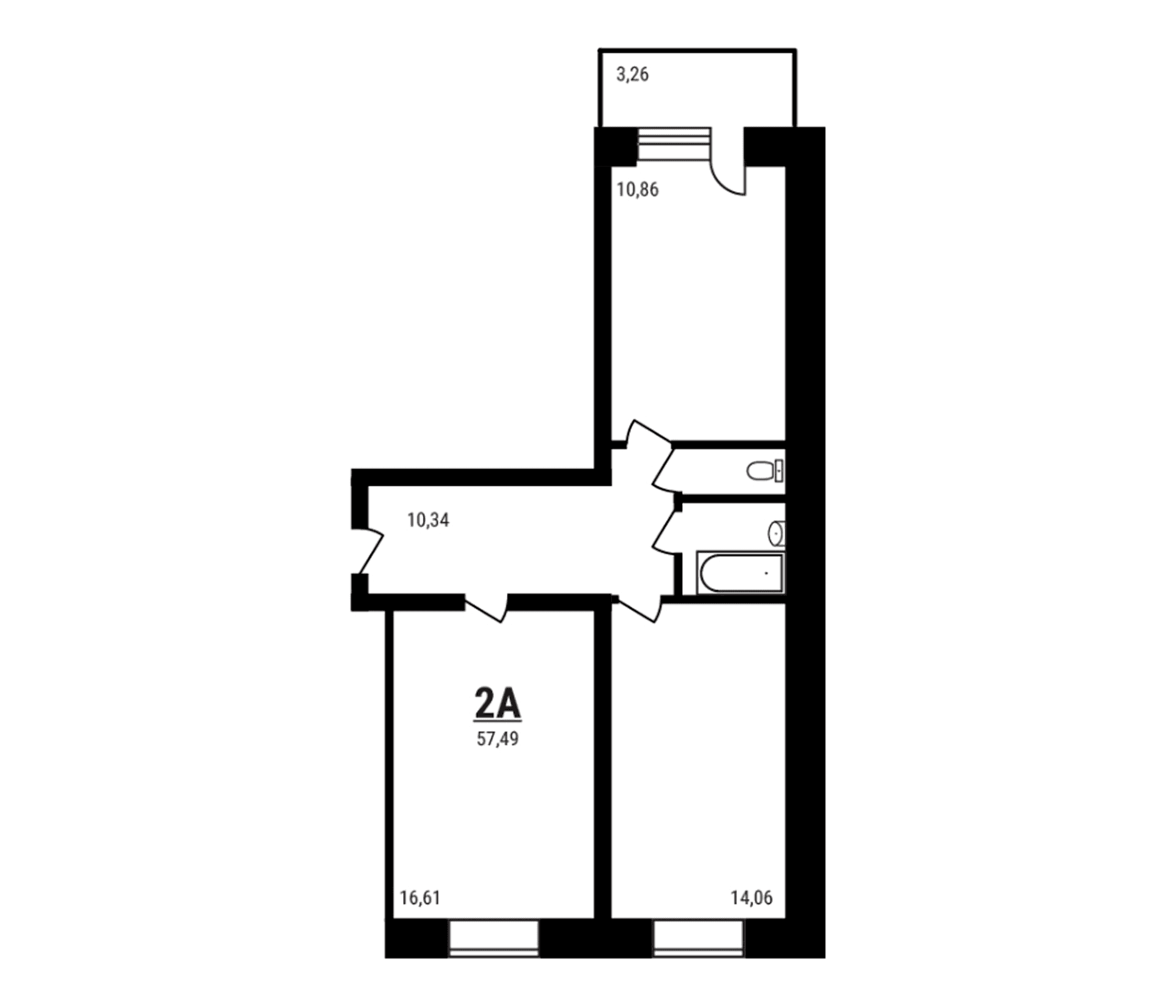 Планировка: 2-комнатная квартира 56,5 м² в ЖК «Дружный»