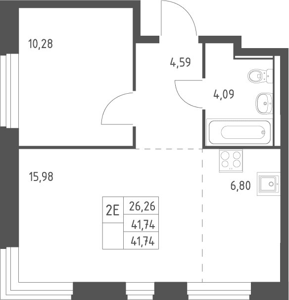 Планировка: Евродвушка 41,7 м² в ЖК «Квартал Ивакино»
