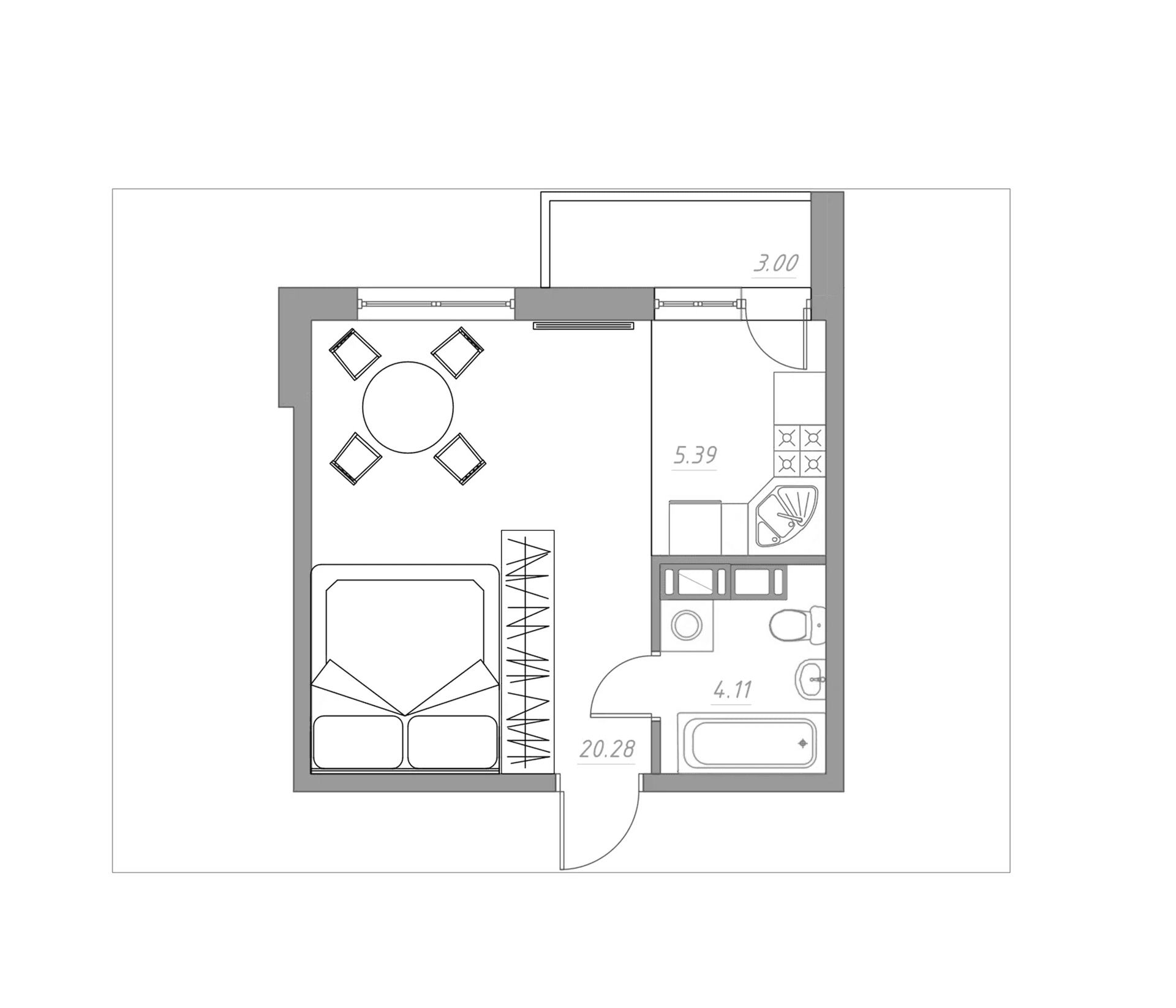 Планировка: Студия 29,6 м² в ЖК «Огоньки»